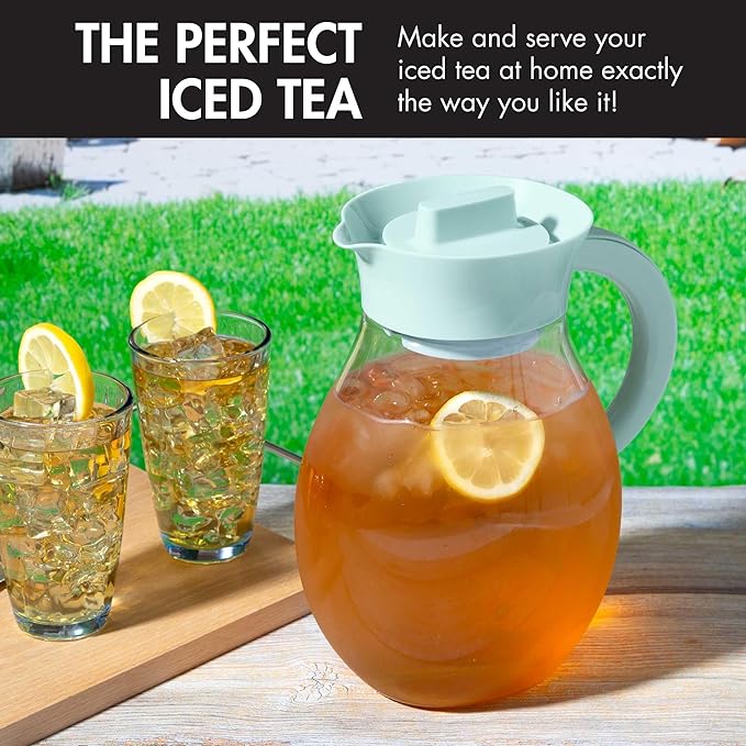 Primula The Big Iced Tea Maker and Infuser, Plastic Beverage Pitcher with Leak Proof, Airtight Lid, Fine Mesh Reusable Filter, Made without BPA, Dishwasher Safe, Aqua