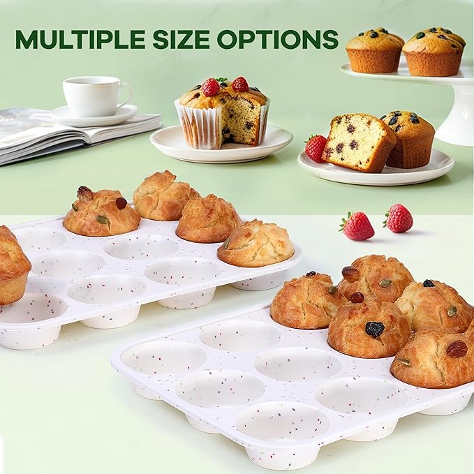 Muffin Pan - 12 Cups Silicone Muffin Pan Non-Stick Food Grade Silicone Cupcake Pan for Muffins,Tart, BPA Free - Standard Cup Size - Diameter 2.8" Depth 1.2" - 1 Piece Cream with Rainbow Dots