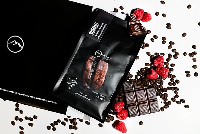 PURE EARTH COFFEE CO. Whole Bean Coffee, Summit Signature Blend, Medium Espresso Roast, Dark Chocolate, Berry, Creamy Brown Sugar 12oz
