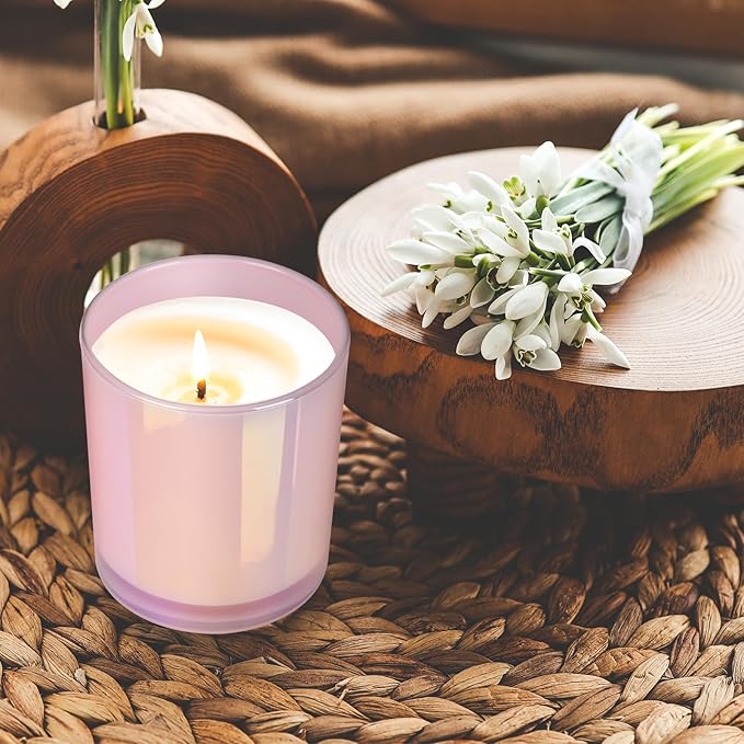 10 OZ Thick Candle Jars for Making Candles 15 Pcs, Empty Jars with Wood Lids for Candle Making, Sample Container, Glitter Pink