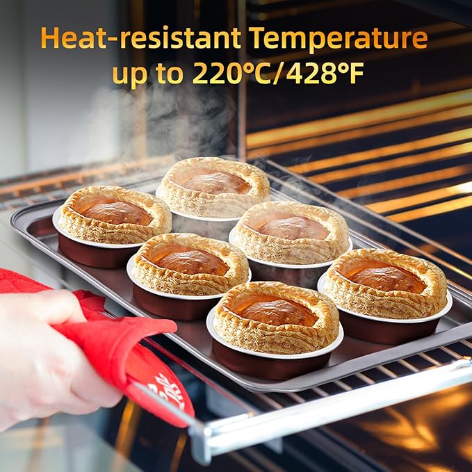 Beasea Disposable Mini Pie Tins with Lids, 120 Pack 4” 7.3oz 215ml Small Round Aluminum Baking Tart Foil Container for Individual Dessert Cupcake Cheesecake Ramekin Quiche Oven Dishes - Wine Red