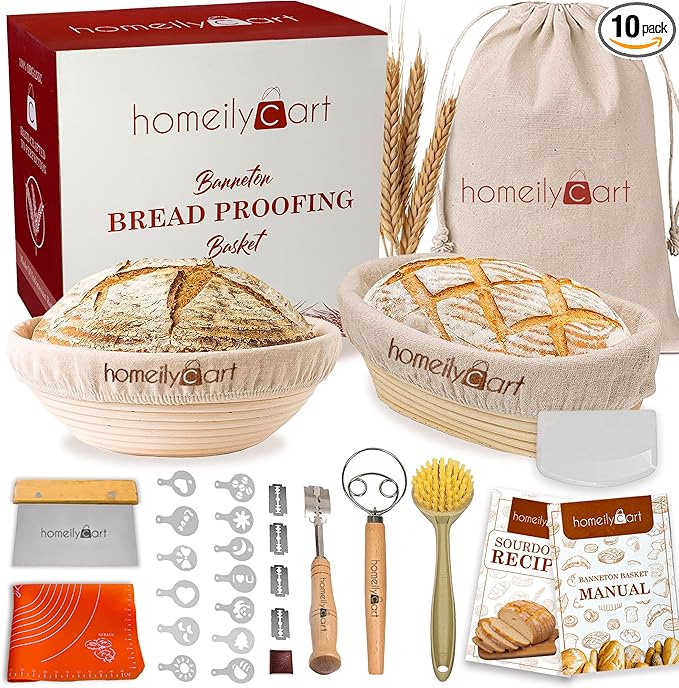 Banneton Bread Proofing Basket Set - 9" Round & 10" Oval Rattan Sourdough Proofing Basket and Sourdough Bread Baking Supplies for Home Bakers