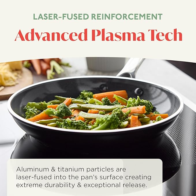 Orfeo 8” Nonstick Frying Pan Skillet, Made in Italy, Diamond Ceramic PFAS-Free Cookware, Induction Ready, Scratch Resistant, Laser-Fused Surface for Durability, Dishwasher Safe, Black