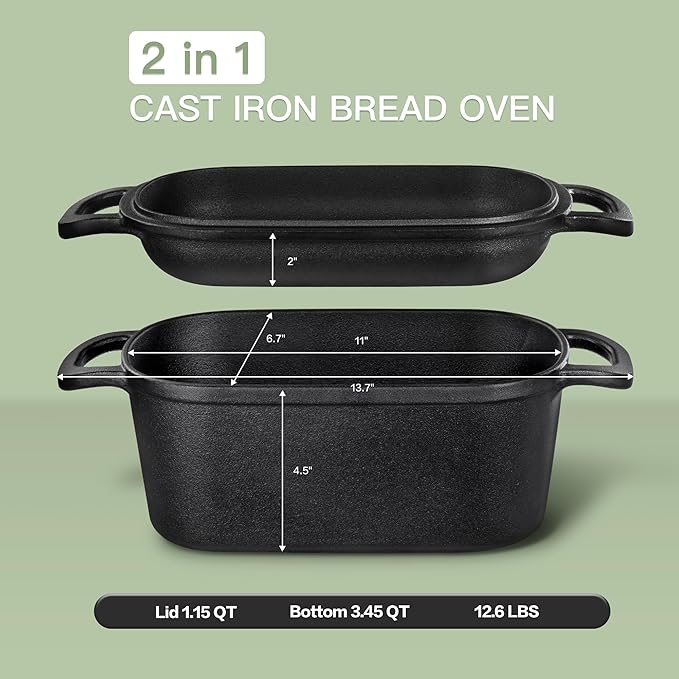4.6 Quart Oval Dutch Oven for Bread Baking, Bread Oven for Sourdough, Cast Iron Bread Loaf Pan for Homemade Bread