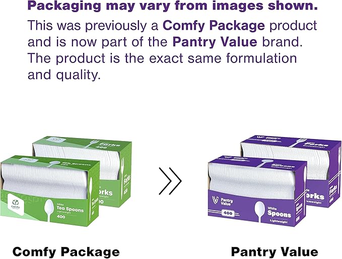 Pantry Value [400 Count] Lightweight White Plastic Spoons - Disposable Cutlery for Parties, Events, and Dinner (Formerly Comfy Package)