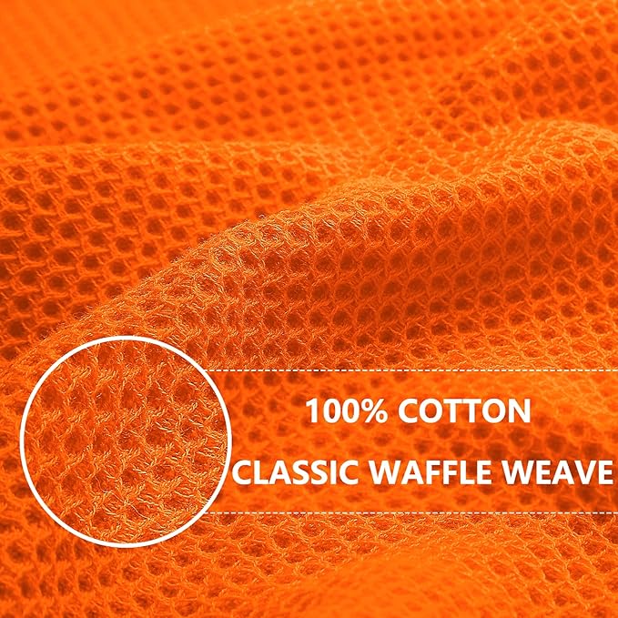 Homaxy 100% Cotton Waffle Weave Kitchen Dish Cloths, Ultra Soft Absorbent Quick Drying Dish Towels, 12 x 12 Inches, 6-Pack, Orange