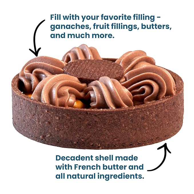Cambie Round Chocolate Medium Tart Shells, 2.17" in Diameter, French Style Cocoa Tarts with Dark Chocolate Coating (Pack of 40)