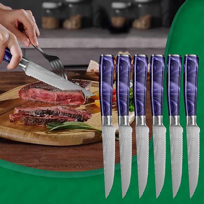 FULLHI 14pcs Block Knife Set, Chef's Knife Steak Knives Set with Block and Sharpener, Kitchen Knife Set, Multi-colour Handle, Gifts for Men Women