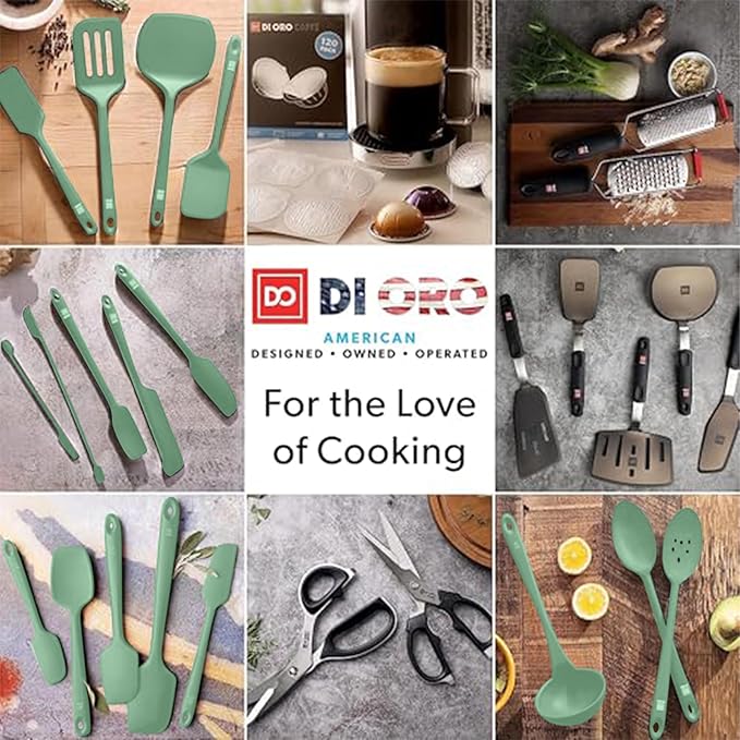 DI ORO Silicone Spoon Spatula - 600°F Heat-Resistant Large Silicone Spoonula Scraper - BPA Free Nonstick Cookware Safe Rubber Kitchen Utensil for Baking, Cooking, & Mixing - Dishwasher Safe (Sage)