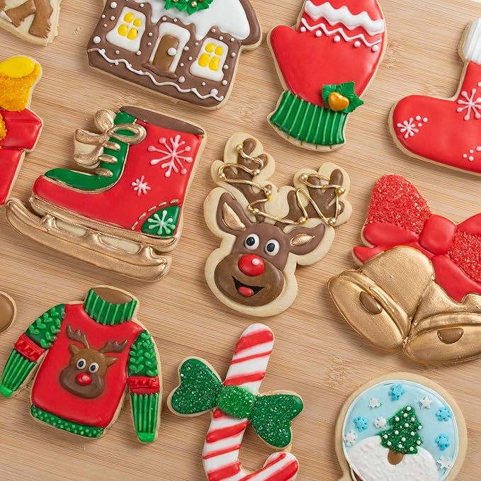 Flycalf Christmas Cookie Cutters for Holiday Baking, with 3D Stamper Reindeer Shapes 3“ Eco-Friendly PLA Kitchen Cake Decorating Birthday Gifts Party Pastry Mold Supplies Biscuit Fondant Tools,3''