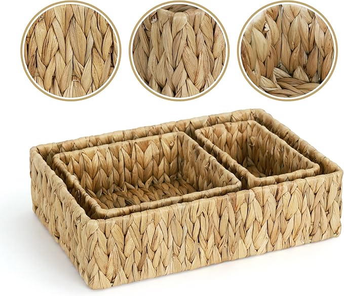 Water Hyacinth Storage Basket Wicker Baskets for Organizing Bathroom Storage Baskets for Decor bathroom towel storage Tray Bread Basket for Kitchen -Natural