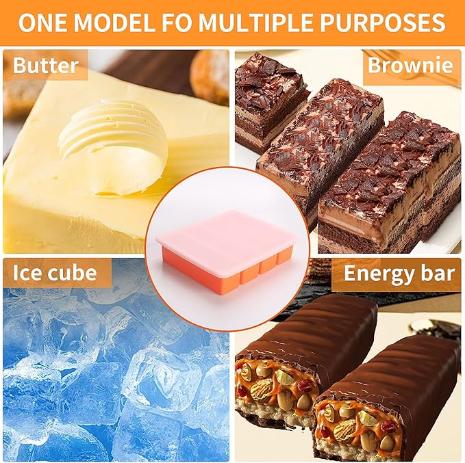 Large and Long Ice Cube Tray 4 Pack Silicone Freezing Container Sticks with Lid for Whiskey, Water Bottle, Food Leftovers and Baking(Orange)