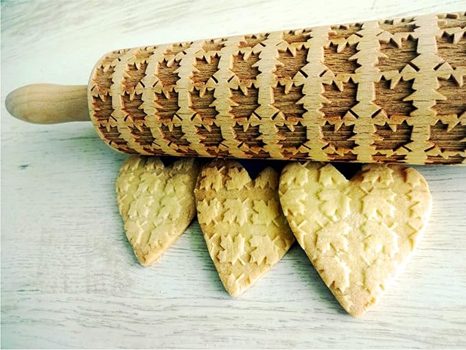 MAPLE LEAVES ROLLING PIN PATTERN WOODEN EMBOSSING ROLLING PIN for EMBOSSED COOKIES