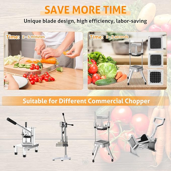 WICHEMI Replacement Chopper Blade 1/4" Blade Commercial Vegetable Chopper Stainless Steel Onion Chopper Dicer Blades and Pusher Block for Tomato Dicer French Fry Cutter (2 Pack)