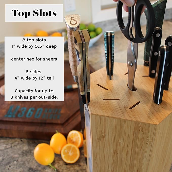 360KnifeBlock® MAX (black) ROTATING Magnetic Knife Block - MAX 12" tall with an array top slots SeriousEats/Food&Wine/ATK BEST Universal Knife Block - handmade in Washington
