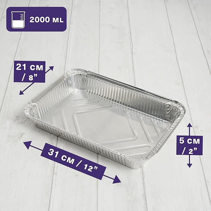 MATANA 8x12 Aluminum Pans Foil Trays (25 Pack) Cooking, Roasting, Baking, Cakes, Bread, Chafer, Crawfish, Lasagna Trays, Party