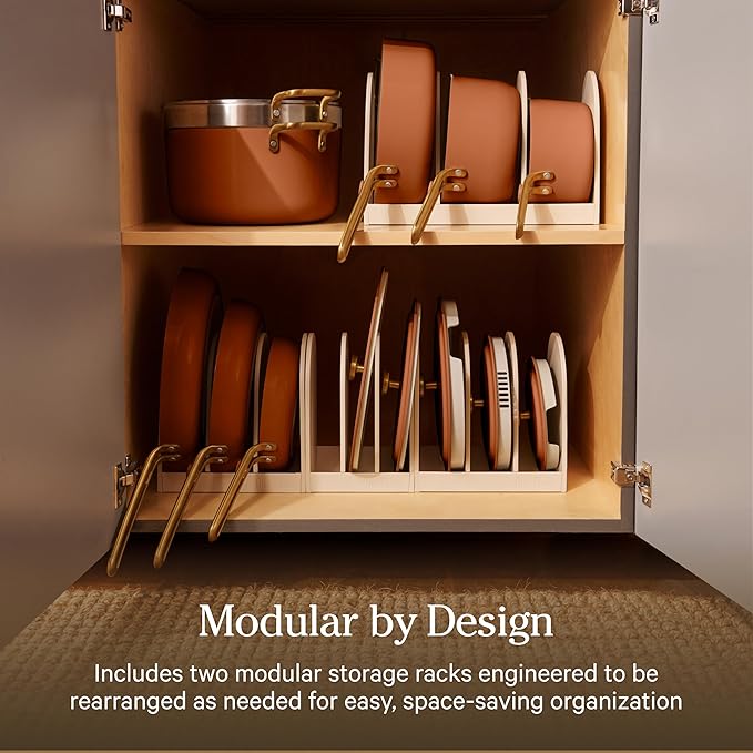 Our Place 11-Piece Essentials Complete Cookware Set - Ceramic Fry Pan, Saucepan, Sauté Pan, Stock Pot, Strainer Basket & Rack Storage | Thermakind™ Nonstick, Oven Safe up to 450°F | Terracotta