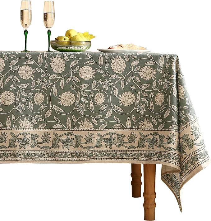 ISAENNE Designer Grayish Green Linen Small Square Tablecloth,Floral Stain Resistant Table Cloth,Fall Vintage Decor Tablecloths for Dining Thanksgiving Kitchen Tea Party,55"*55"-Andrew A