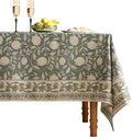 ISAENNE Designer Grayish Green Linen Long Rectangle Tablecloth,Floral Stain Resistant Table Cloth,Fall Vintage Decor Tablecloths for Dining Thanksgiving Kitchen Party,63"*94"-Andrew A