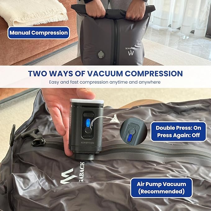 Vacuum Bags for Travel, IP67 Reusable Vacuum Seal Bags for Clothing with Electric Pump, Vacuum Seal Packing cube for Suitcases, Backpack & Travel (2PC+Pump)