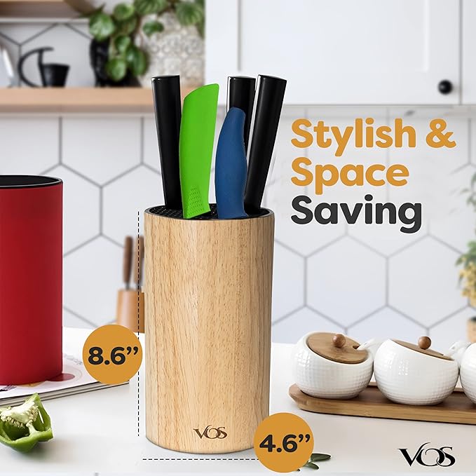 Vos Universal Knife Block - Countertop Knife Block Without Knives - Knife Holder with Non-Slip Base Sturdy Knife Organizer - Space Saving Knife Stand, Sleek & Modern Knife Rack - Bamboo