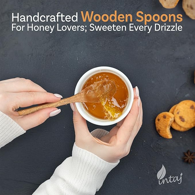 INTAJ 6 PCS Small Wooden Spoons, 6 Inch Honey Spoons for Tea, Hardwood Wooden Honey Teaspoon for Coffee, Little Tiny Wood Spoon, Bamboo Table Spoon for stirring, Wooden Spoons for Utensils Set