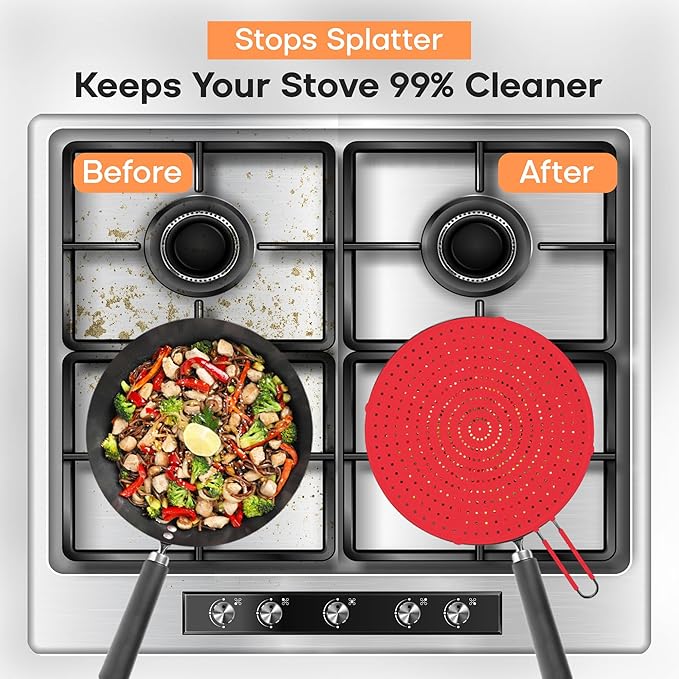 Frying Pan Splatter Screen | USA Brand | 11 Inch Red, Fit Pans (6" to 11") Silicone Grease Splatter Guard for Frying Pan and Stove by Beckon Ware