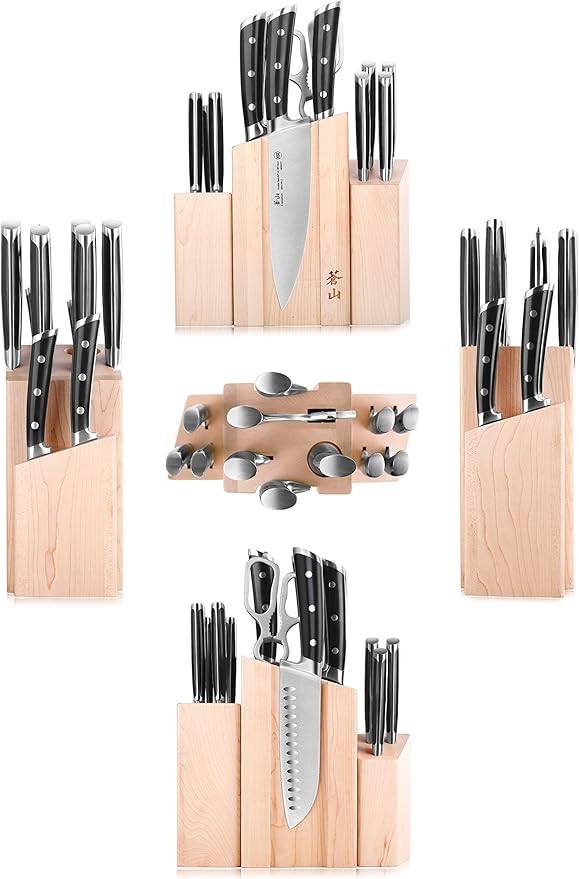 Cangshan TS Series 1021431 Swedish 14C28N Steel Forged DENALI Magnetic Knife Block Set, Maple