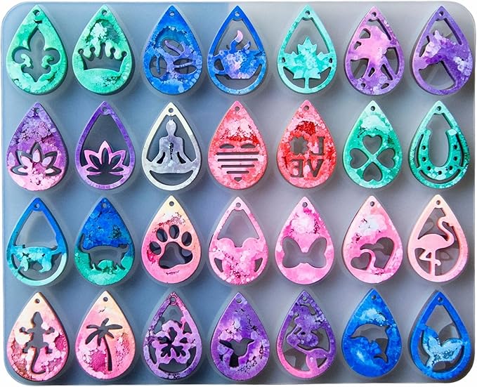 Keychain Resin Molds Silicone with Hole, 28pcs UV Resin Jewelry Mold, Epoxy Resin Molds for Keychain Pendant Jewelry Making Molds for Epoxy Resin Earring Mold, Earrings, Necklace