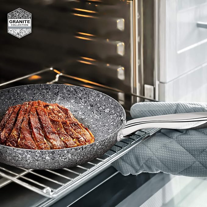 MICHELANGELO 11 Inch Stone-Derived Nonstick Frying Pan with Lid, Aluminum