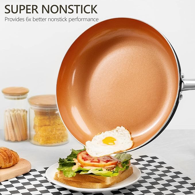 MICHELANGELO Frying Pan with Lid, Nonstick 8 Inch Frying Pan with Ceramic Titanium Coating, Copper Fry Pan with Lid, Small Fry Pan 8 Inch, Nonstick Fry Pans