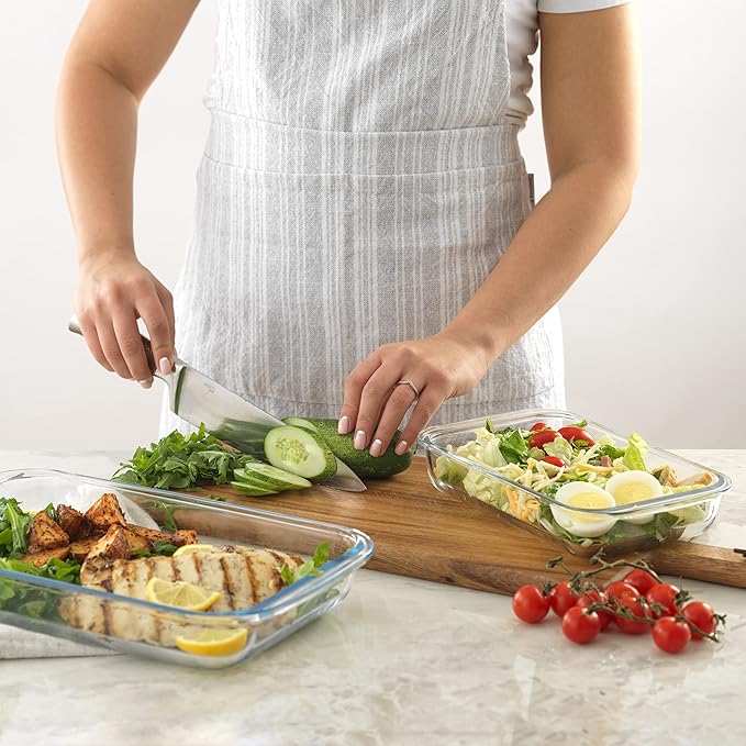 JoyJolt 8-Piece Borosilicate Glass Oven Dishes with Black Lids, Rectangle Deep Glass Baking Dish Set, Baking Pans for Lasagna Casserole Cake, Bakeware Set, Freezer to Oven Tray to Dishwasher