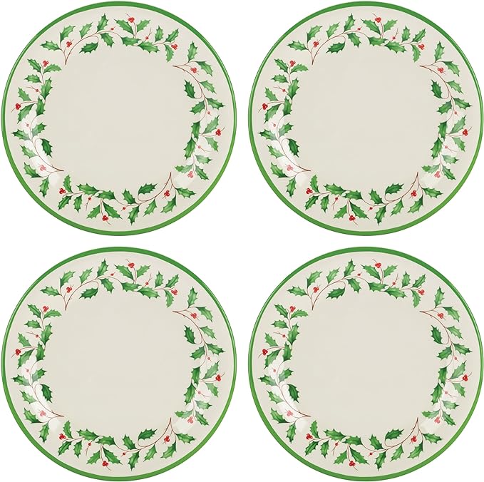 Lenox 863669 Holiday 4-Piece Melamine Dinner Plate Set, Christmas Dinnerware, Hosting