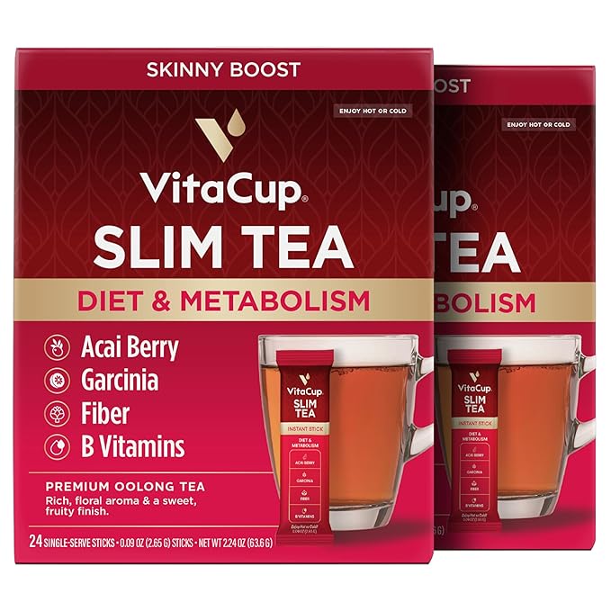 VitaCup Slim Instant Tea Packets for Diet Support, Oolong Tea w/B Vitamins, Garcinia, Inulin & Acai, On-The-go Instant Sticks, 48 Ct