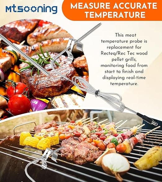 Mtsooning Grill Meat Probe, 2 Pack Temperature Probe with Probe Clip Replacement for Rec Tec Wood Pellet BBQ Grills,Recteq RT-1250, RT-700, RT-590, RT-B380 Bullseye Grill Accessories