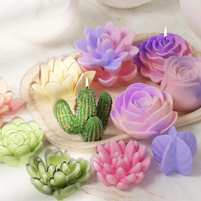 34 Pack Flower Succulent Candle Mold Resin Casting Silicone Molds for Home Decor & Candle Making Wave Spiral Mold