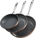 VEVOR Frying Pan Skillet, 3 Piece (8, 10, 12 in), Nonsitck Ceramic Heavy-Duty Skillets with Heat-Resistant Handle, Chef's Cookware, for Oven, Gas, Electric, Induction, Grey