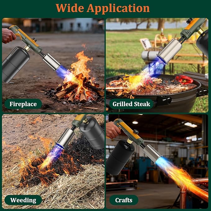 TONYFUL Powerful Propane Torch, Kitchen Cooking Torch, Culinary Torch Campfire Starter, Adjustable Grill Torch for Searing Steak, BBQ, Weeding(Propane Tank Not Included)