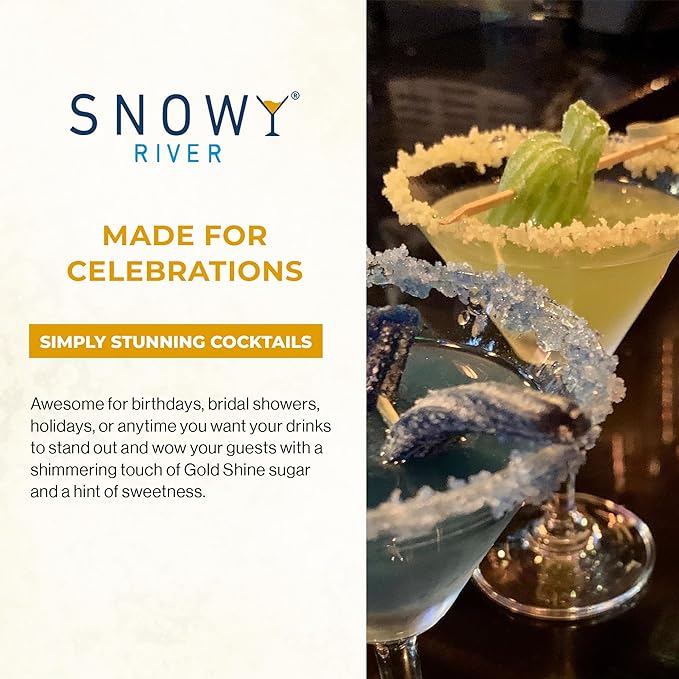 Snowy River Gold, Cocktail & Margarita Sugar Rimmer - Vibrant Color Glass Rimming Sugar with Medium Crystal Texture - 8oz