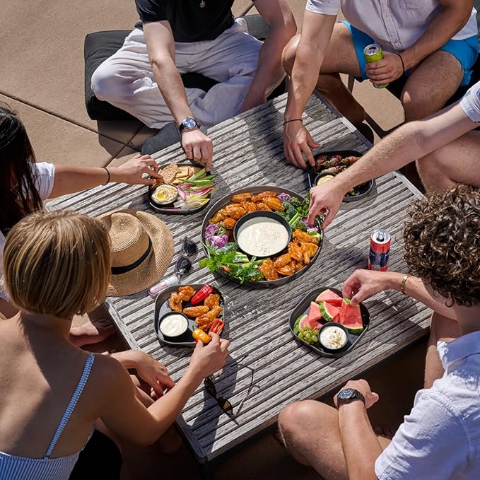 madesmart Dipware Reusable Dining Plate/Serving Tray for Appetizers and Snacks, Food-Safe Appetizer Serving Platter with Removable Dip Bowl, Carbon (Pack of 6)