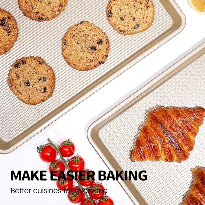 Vinino Quarter Sheet Pan, Baking Sheet, Cookie Sheets For Baking With Square Texture Pattern, Thicker Carbon Steel Non-Stick Baking Pan Tray