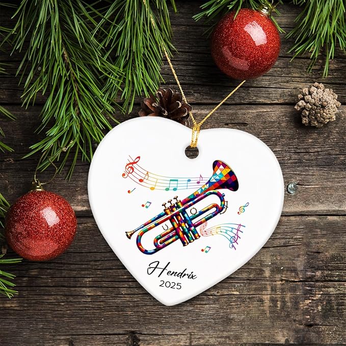 Personalized Trumpet Player Ceramic Ornaments Christmas, Trumpets Musical Ornament 2025 Gifts for Musician, Custom Name & Year Instrumentalist Xmas Ornament Tree, Instrument Lovers Ceramic Ornaments