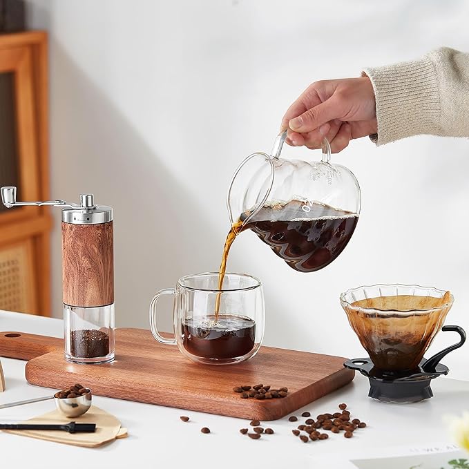 Unbreakable Pour Over Coffee Maker Set – 6-Piece Set with Coffee Maker, Hand Coffee Grinder, Hand Drip Kettle, V60 Filters (40 Sheets), and Measuring Spoon – Perfect for Home Brewing and Travel