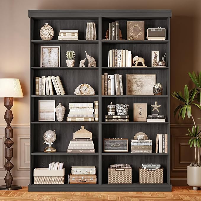 70.8" Tall Black Bookshelf, Farmhouse Modular Bookcase with 6-Tier Adjustable Shelves, Large Storage Cabinet for Home Office, Living Room
