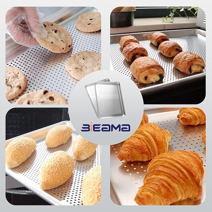 12 Pack Half Size 18" x 13" Aluminum Baking Sheet Pan Perforated, Commercial Bakery Equipment Cookie Sheets, NSF Approved Baking Tray