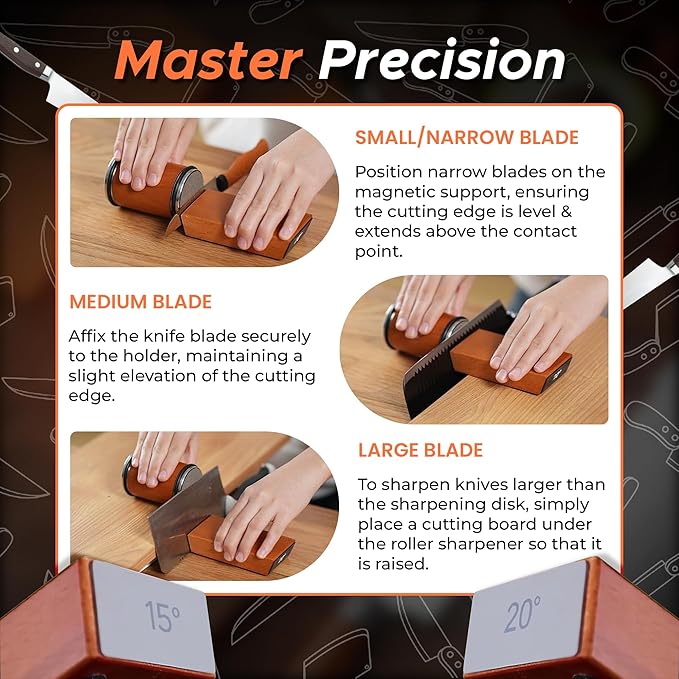 Rolling Knife Sharpener – Kitchen Knife Sharpener with Diamond Grinding Discs, 15° & 20° Magnetic Angles, Easy-to-Use Knife Sharpening Tool for Chef & Home Kitchen Knives