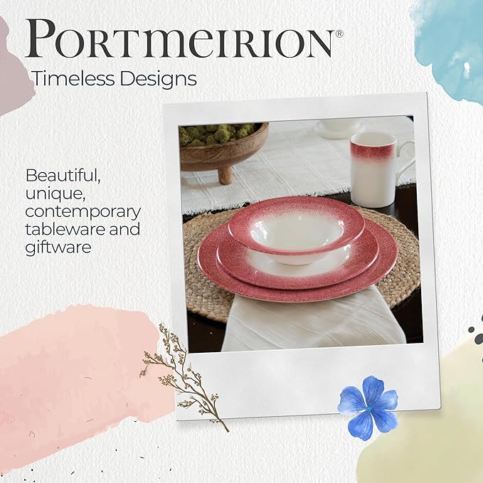 Portmeirion Potter's Mist Dinner Plate (Set of 4) - 8" Earthenware Plates with Classic Mist Rim - Microwave, Dishwasher, Freezer, Oven Safe - Ideal Modern Dinnerware Set (Red Mist)