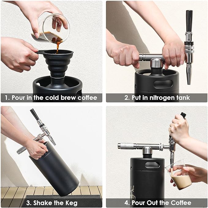Nitro Cold Brew Coffee Maker, 128 oz Extra Large Home Keg, Stainless Steel Tap System, Matte Black Mini Keg