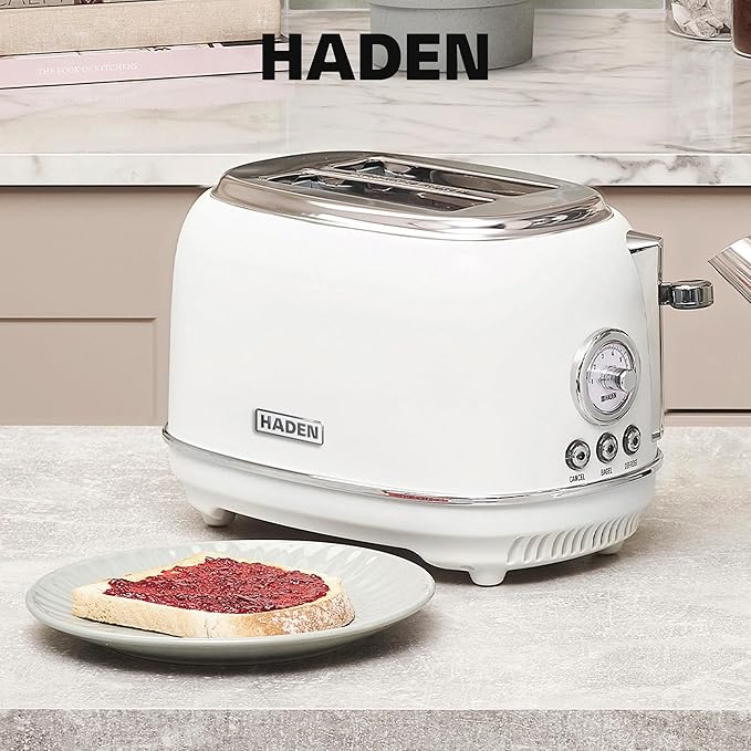 Haden Chelsea 2 Slice Wide Slot Toaster with Adjustable Browning Control, Ivory & Chrome