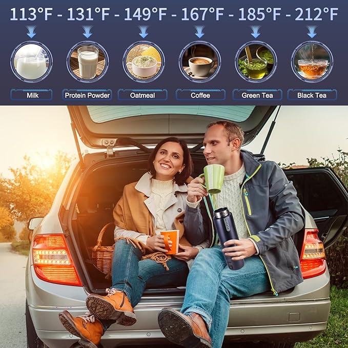 Vacuum Insulated Travel Kettle,Miicasa Stainless Steel Tumbler Small Electric Kettel,Travel Water Boiler with 6 Temperature and Auto Shut-Off Boil Dry,16oz